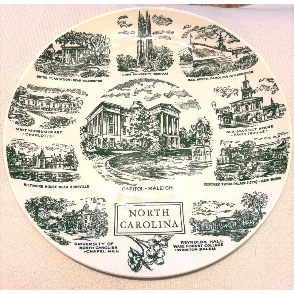 NC commemorate Collectors Plate By Lith-O-Sketch Kettlesprings Kilns 1353-S Vtg